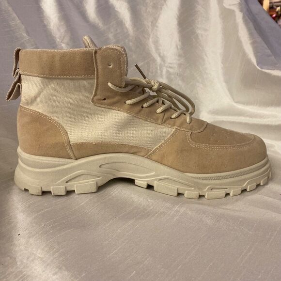 Alagzi Mens Size 12.5 Letters Patch Decor Two Tone Lace Up Sneaker NEW - Picture 2 of 8